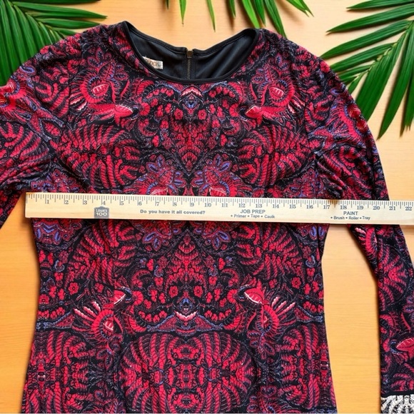 Maggy London Red & Black Printed Long Sleeve Sheath Dress - Size 16 - Picture 9 of 14